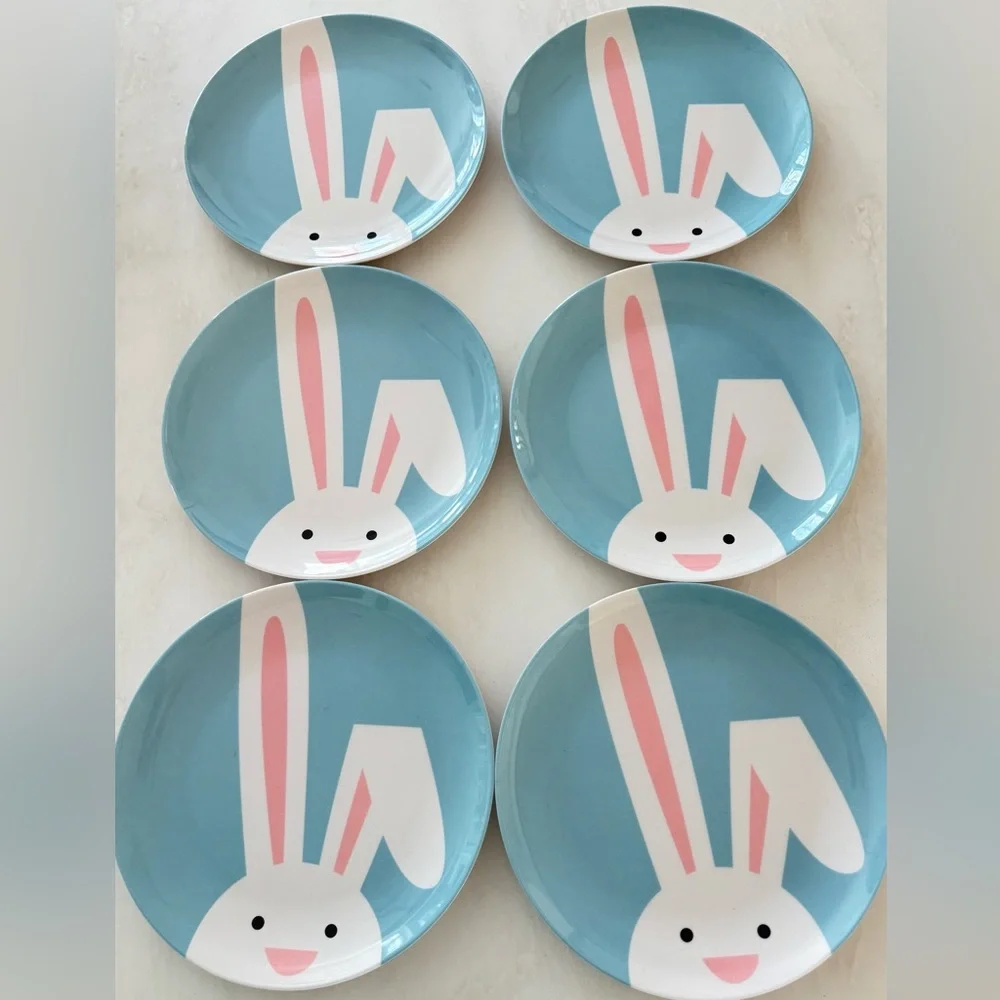 Crate & Barrel Blue Bunny Melamine Dinner Plates - Set of 6